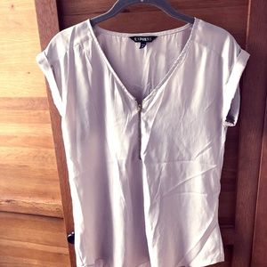 Satiny Cream Express Blouse with Gold Front-Zip